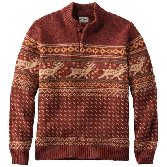 L.L.Bean Men Classic Ragg Wool Sweater, Henley, Fair Isle Size Medium - Picture 2 of 10